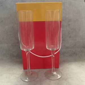 Nordstrom Champagne Flutes 2pc Gift Box Set Yellow Red Glasses Square Rim NWT